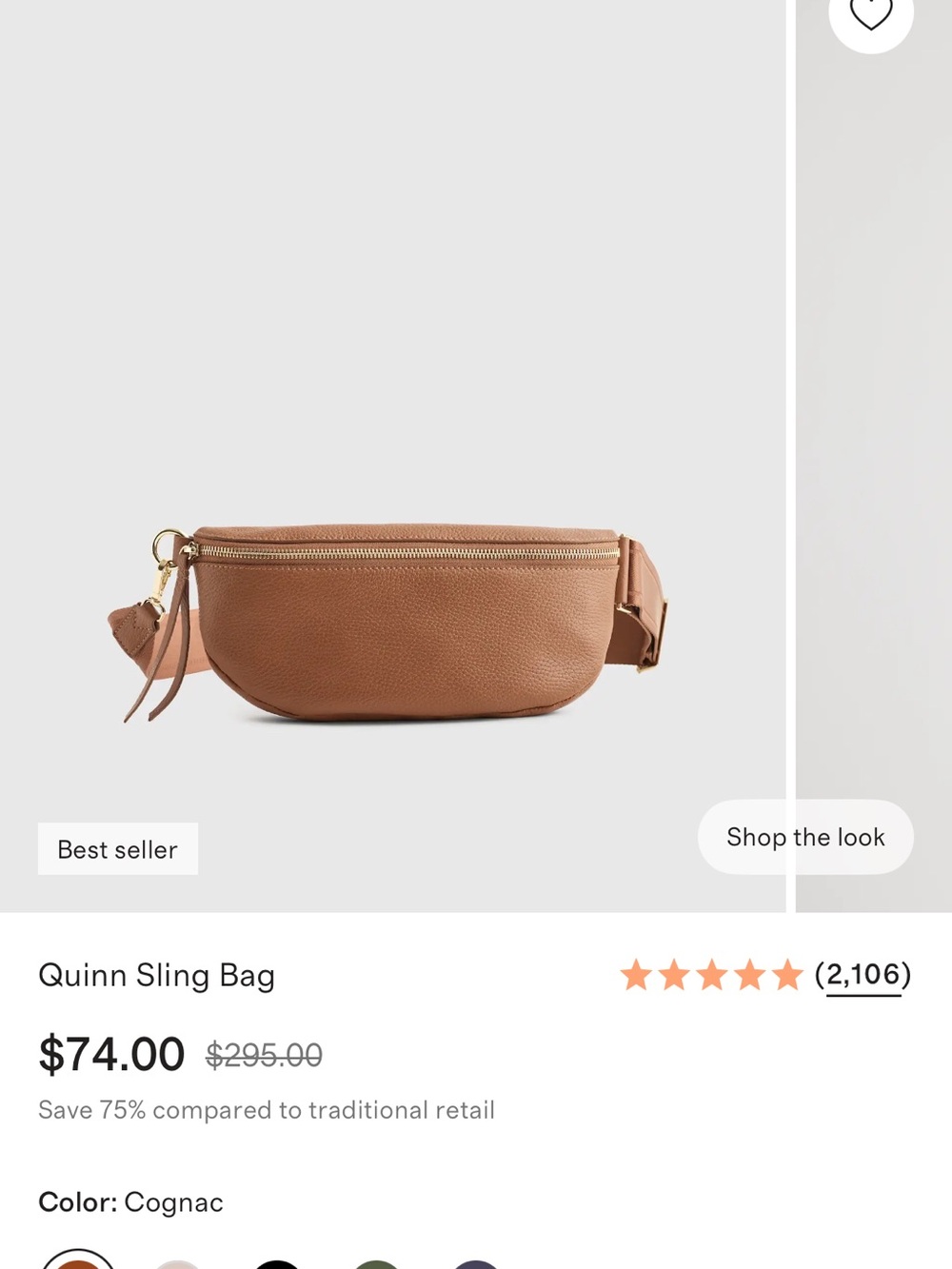 Quince Pebbled Leather Zip Belt Bag in Cognac - Picture 5 of 5